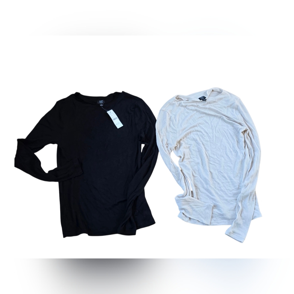 Set Of 2 J. Crew Longsleeve Layering T-shirts 1 NWT Black, 1 Cream Size S